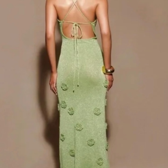 Meshki Suki Metallic Pastel Green Maxi Dress Large - Picture 2 of 3